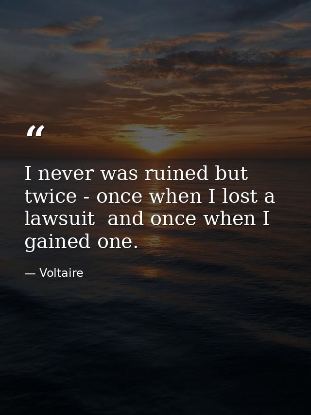 I never was ruined but twice - once when I lost a lawsuit  and once when I gained one. — Voltaire