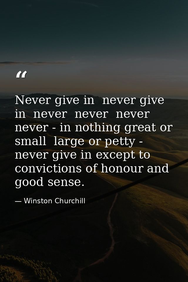 Never give in  never give in  never  never  never  never - in nothing great or small  large or petty - never give in exc — Winston Churchill