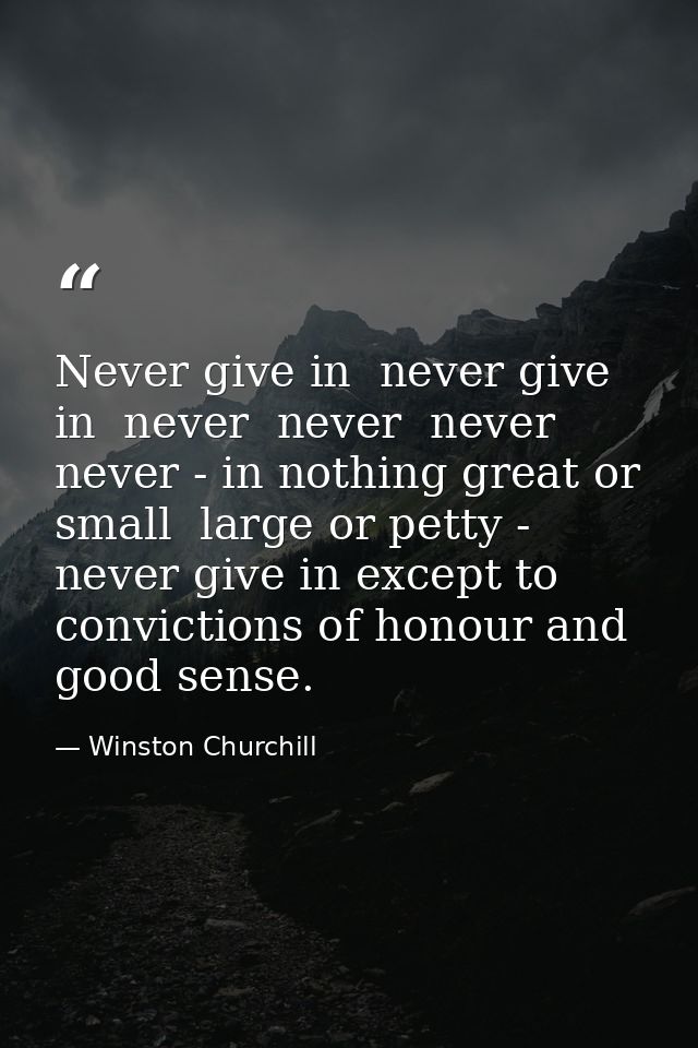 Never give in  never give in  never  never  never  never - in nothing great or small  large or petty - never give in exc — Winston Churchill