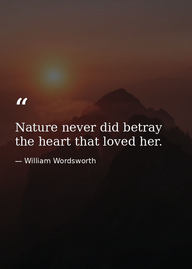 Nature never did betray the heart that loved her. — William Wordsworth