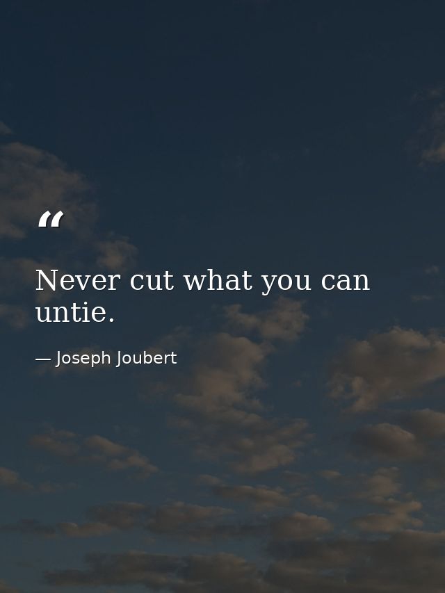 Never cut what you can untie. — Joseph Joubert