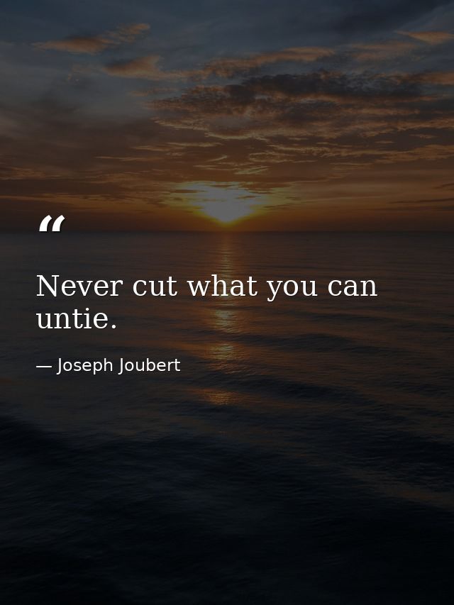 Never cut what you can untie. — Joseph Joubert