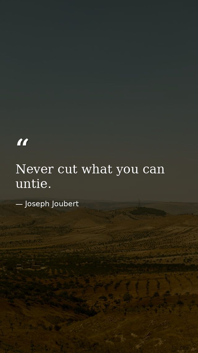 Never cut what you can untie. — Joseph Joubert