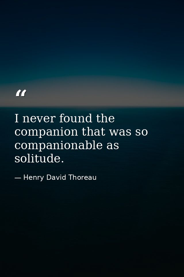 I never found the companion that was so companionable as solitude. — Henry David Thoreau