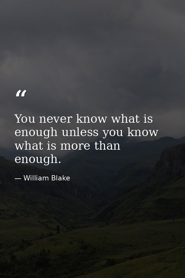You never know what is enough unless you know what is more than enough. — William Blake