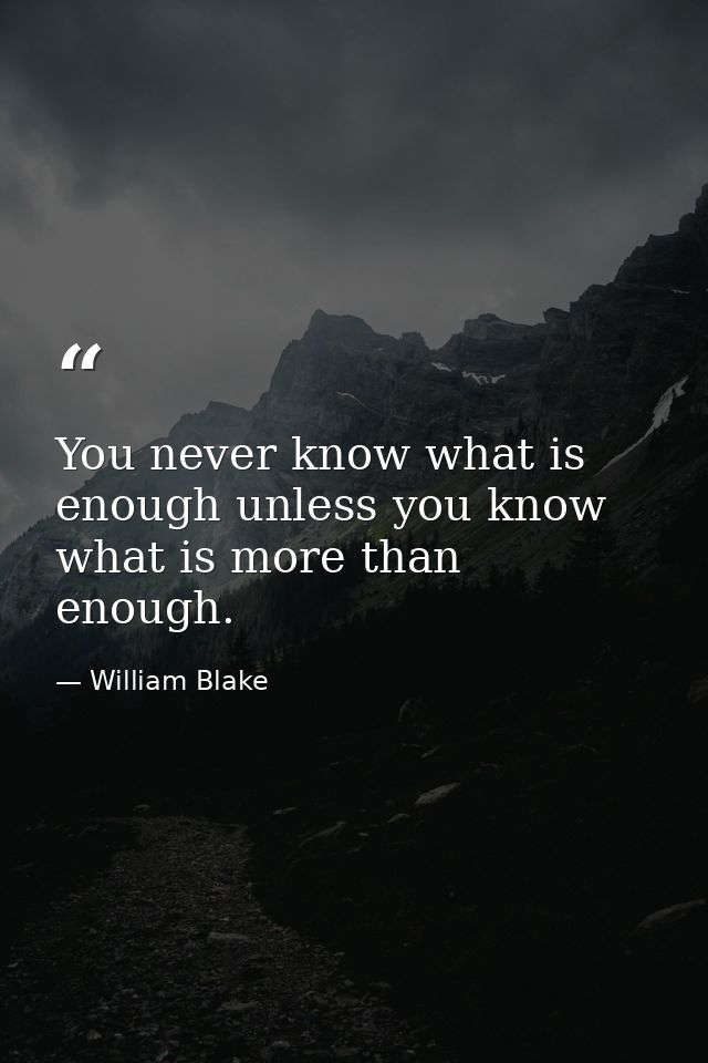 You never know what is enough unless you know what is more than enough. — William Blake