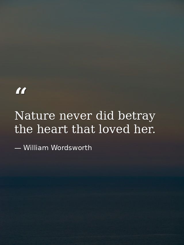Nature never did betray the heart that loved her. — William Wordsworth