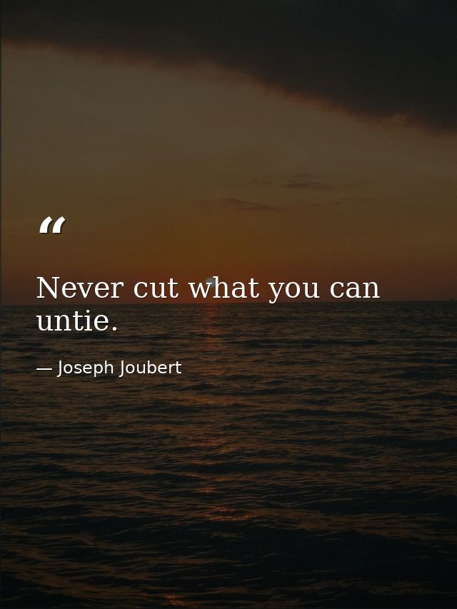 Never cut what you can untie. — Joseph Joubert