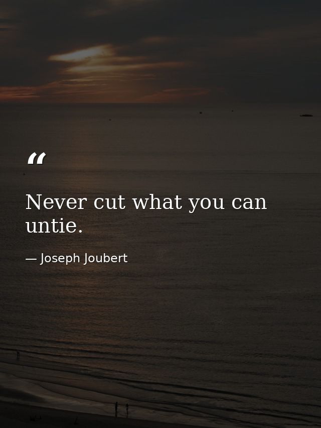 Never cut what you can untie. — Joseph Joubert
