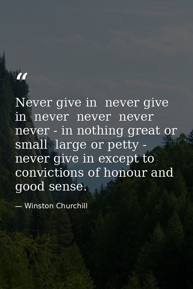 Never give in  never give in  never  never  never  never - in nothing great or small  large or petty - never give in exc — Winston Churchill
