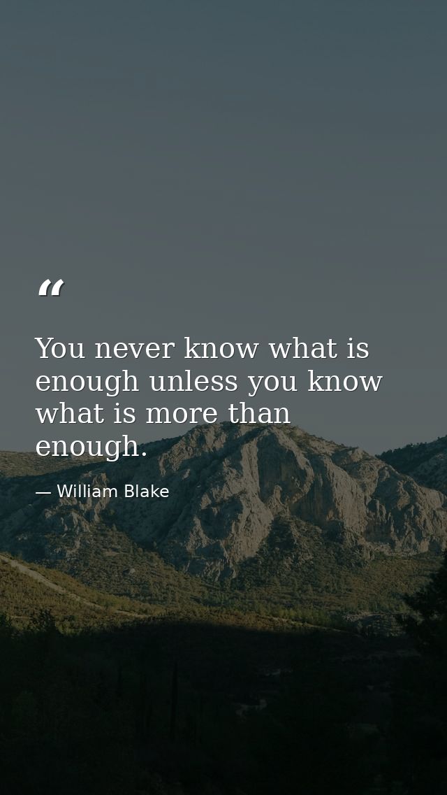 You never know what is enough unless you know what is more than enough. — William Blake