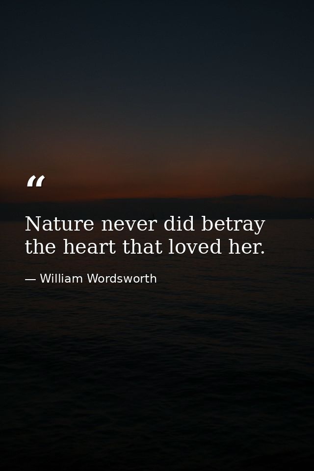 Nature never did betray the heart that loved her. — William Wordsworth