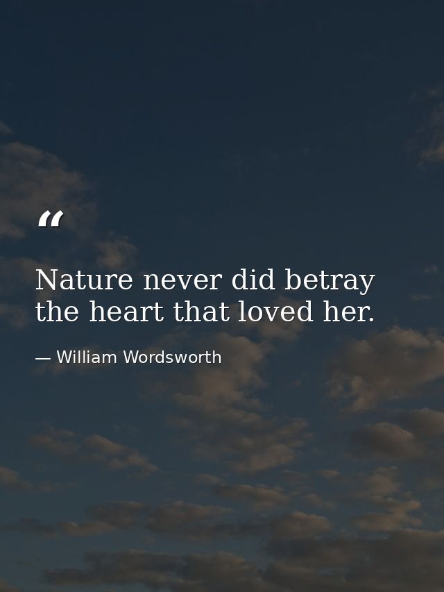Nature never did betray the heart that loved her. — William Wordsworth
