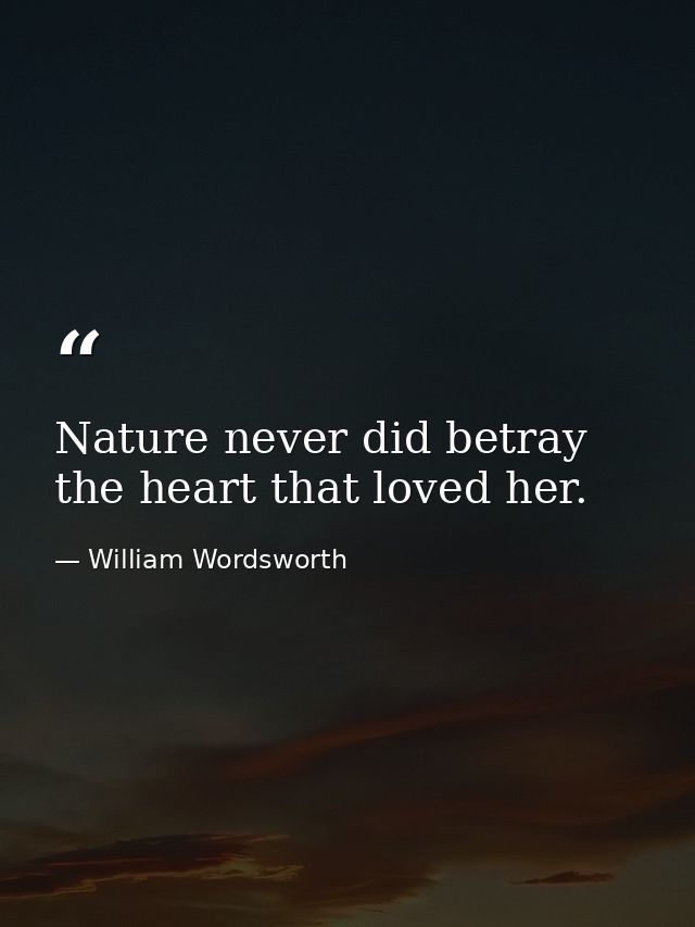 Nature never did betray the heart that loved her. — William Wordsworth