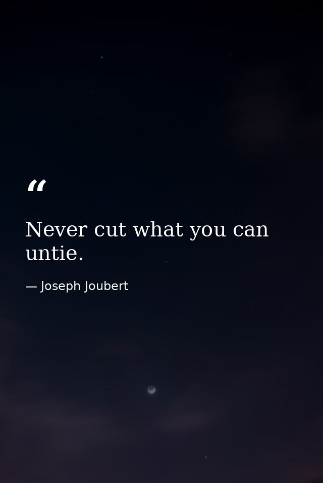 Never cut what you can untie. — Joseph Joubert