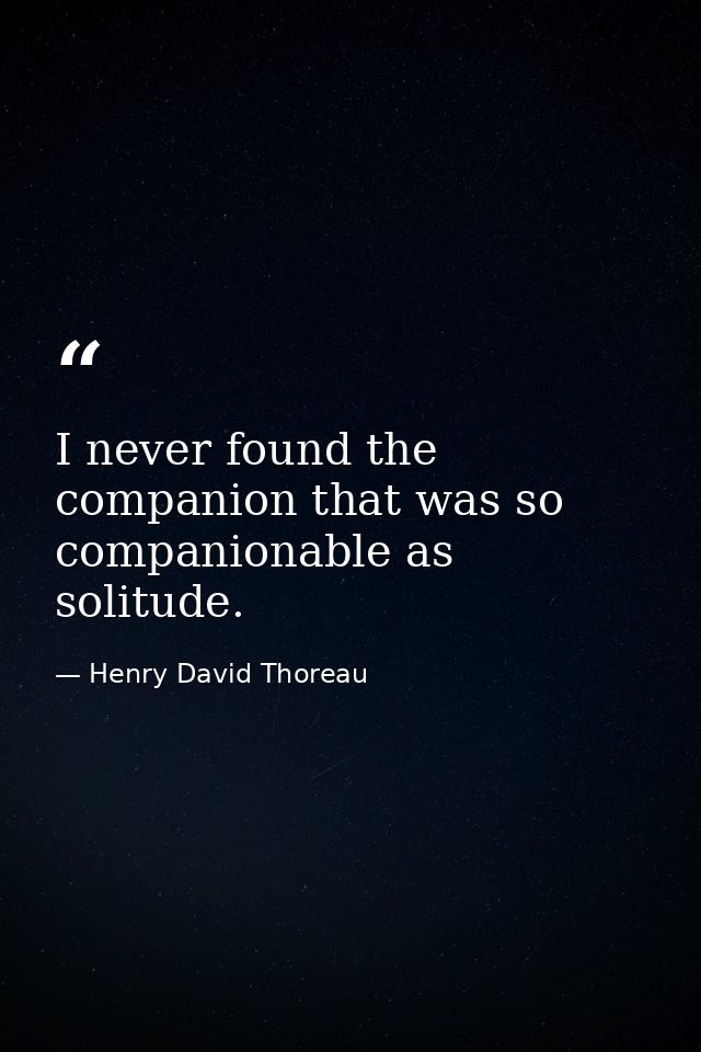 I never found the companion that was so companionable as solitude. — Henry David Thoreau