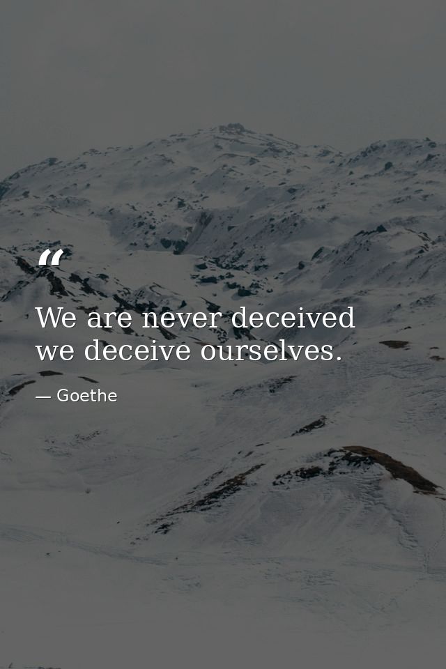 We are never deceived  we deceive ourselves. — Goethe