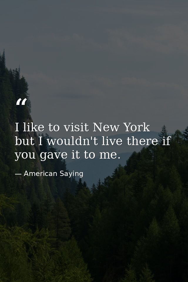 I like to visit New York  but I wouldn't live there if you gave it to me. — American Saying
