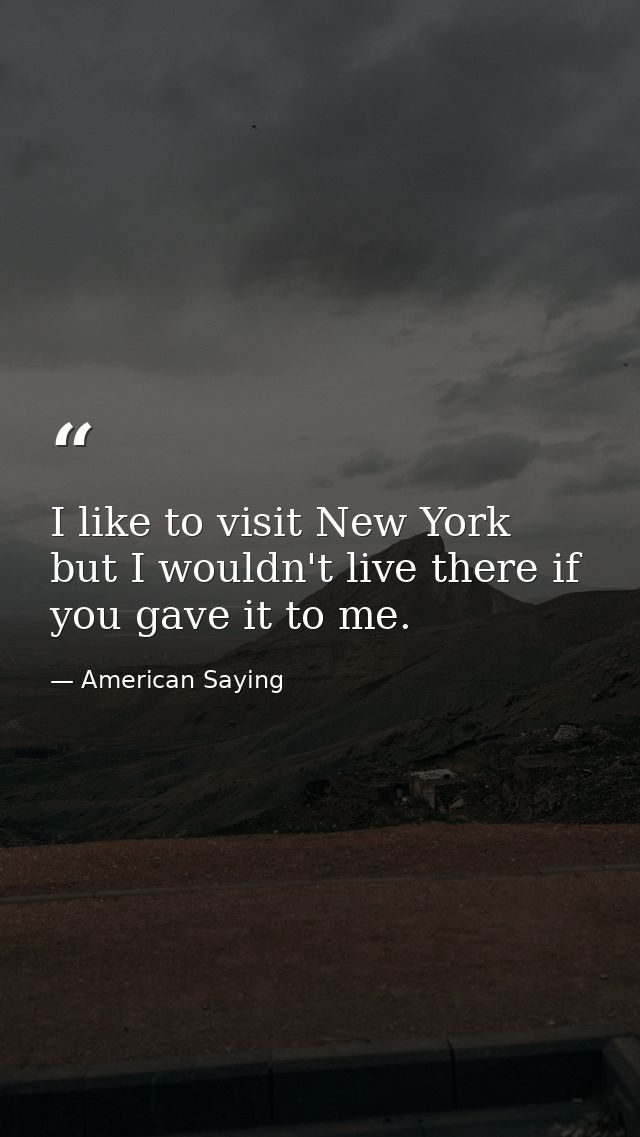I like to visit New York  but I wouldn't live there if you gave it to me. — American Saying