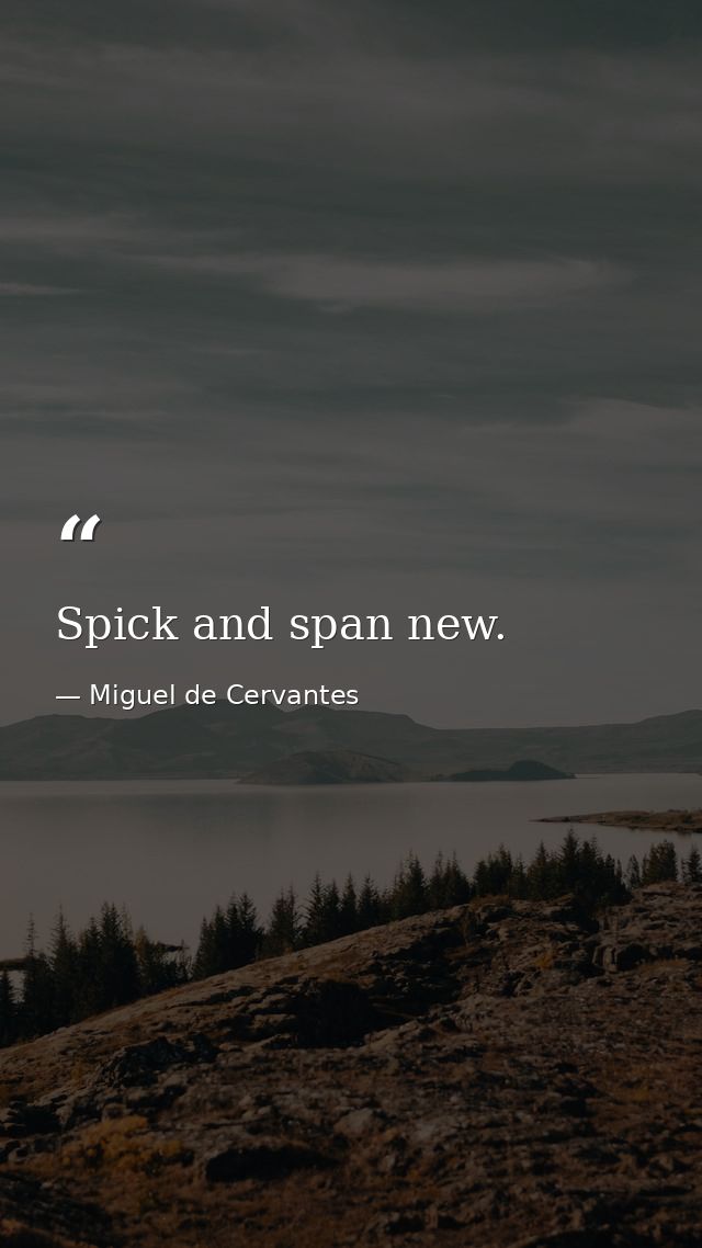 Spick and span new. — Miguel de Cervantes