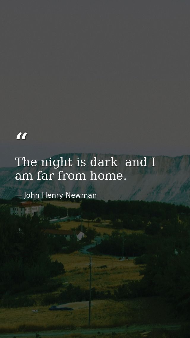 The night is dark  and I am far from home. — John Henry Newman