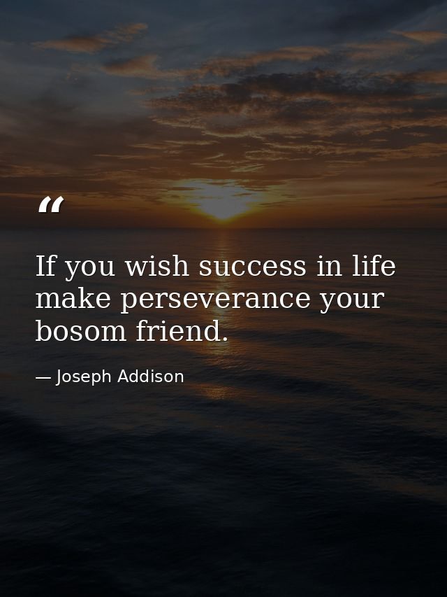 If you wish success in life  make perseverance your bosom friend. — Joseph Addison