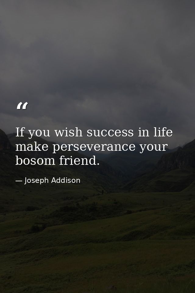If you wish success in life  make perseverance your bosom friend. — Joseph Addison