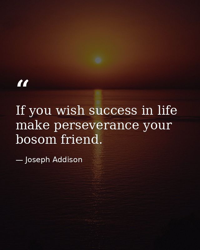 If you wish success in life  make perseverance your bosom friend. — Joseph Addison