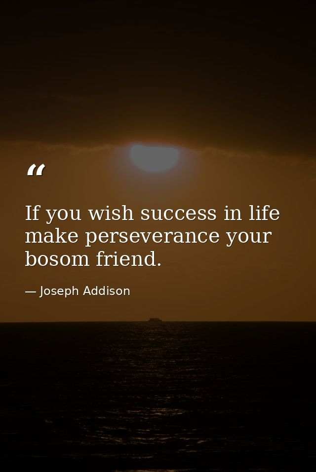 If you wish success in life  make perseverance your bosom friend. — Joseph Addison