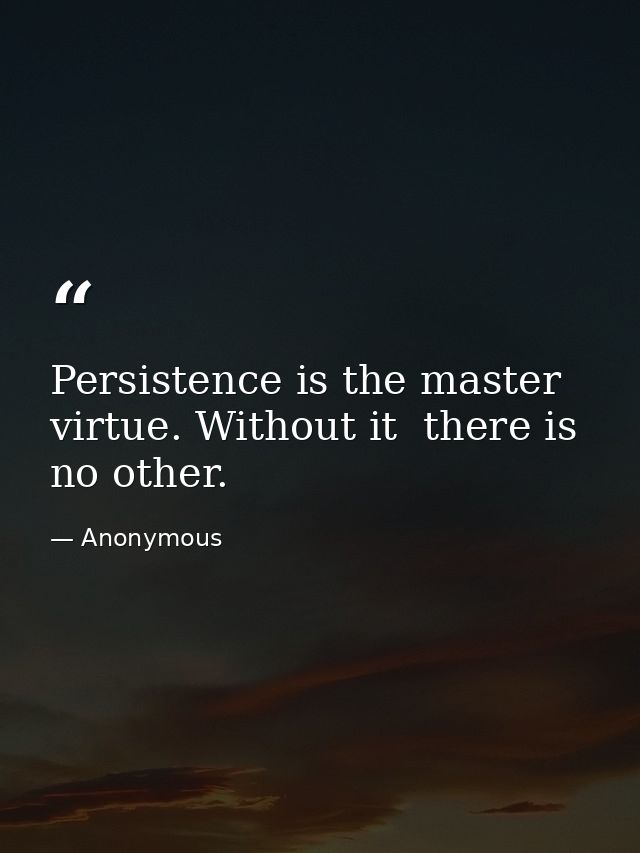 Persistence is the master virtue. Without it  there is no other. — Anonymous