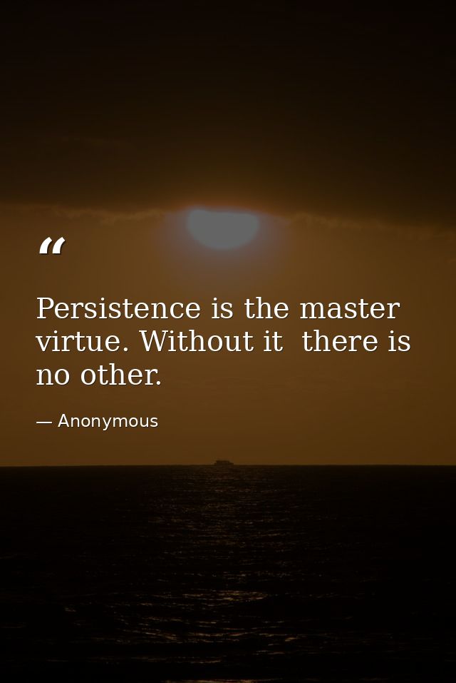 Persistence is the master virtue. Without it  there is no other. — Anonymous