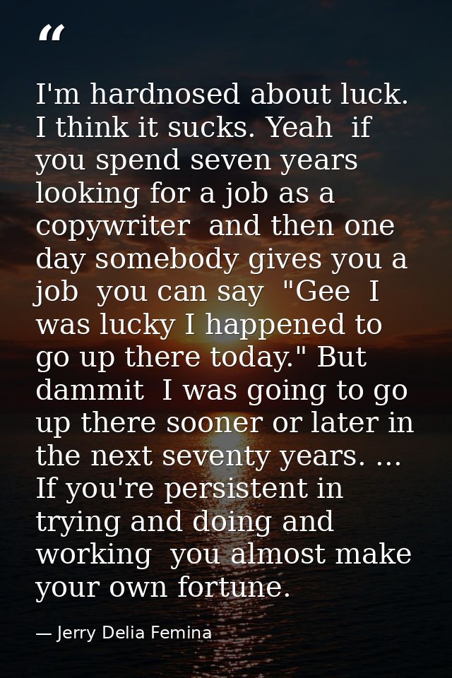 I'm hardnosed about luck. I think it sucks. Yeah  if you spend seven years looking for a job as a copywriter  and then o — Jerry Delia Femina