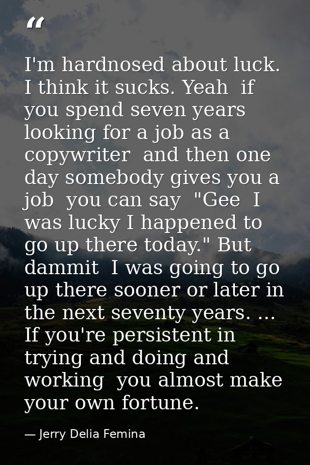 I'm hardnosed about luck. I think it sucks. Yeah  if you spend seven years looking for a job as a copywriter  and then o — Jerry Delia Femina