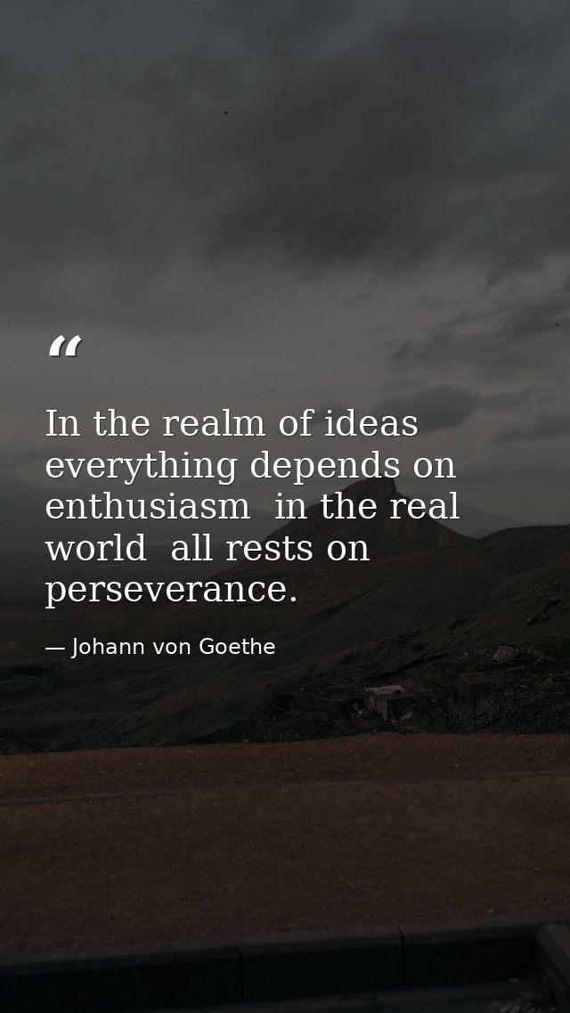 In the realm of ideas  everything depends on enthusiasm  in the real world  all rests on perseverance. — Johann von Goethe