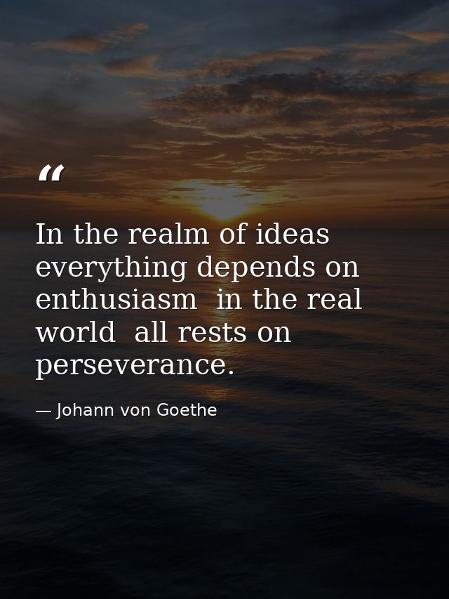 In the realm of ideas  everything depends on enthusiasm  in the real world  all rests on perseverance. — Johann von Goethe