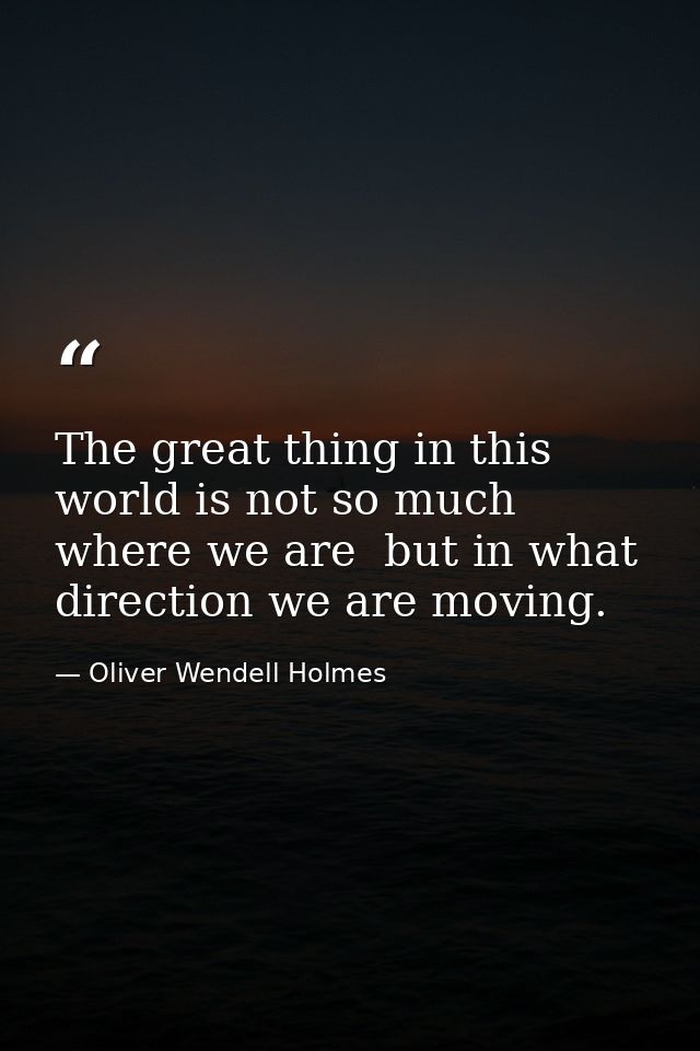 The great thing in this world is not so much where we are  but in what direction we are moving. — Oliver Wendell Holmes