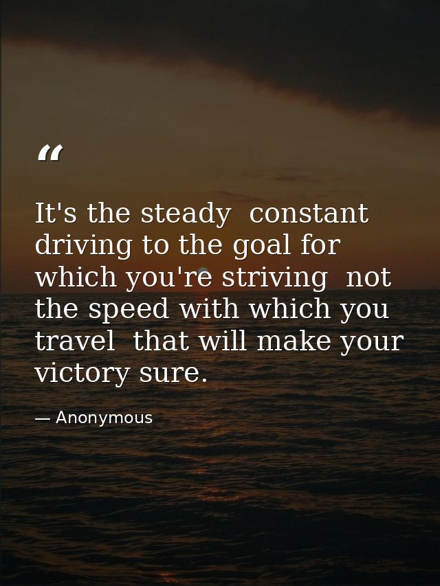 It's the steady  constant driving to the goal for which you're striving  not the speed with which you travel  that will  — Anonymous