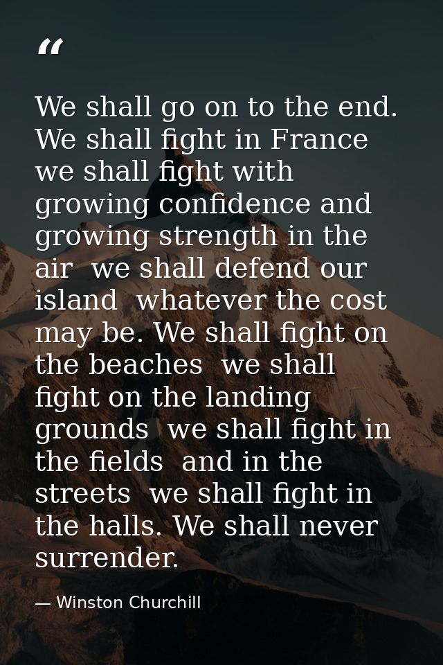 We shall go on to the end. We shall fight in France  we shall fight with growing confidence and growing strength in the  — Winston Churchill
