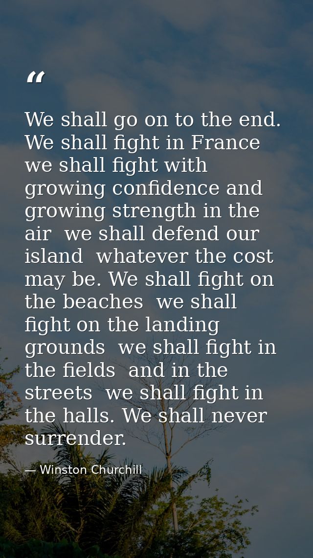 We shall go on to the end. We shall fight in France  we shall fight with growing confidence and growing strength in the  — Winston Churchill