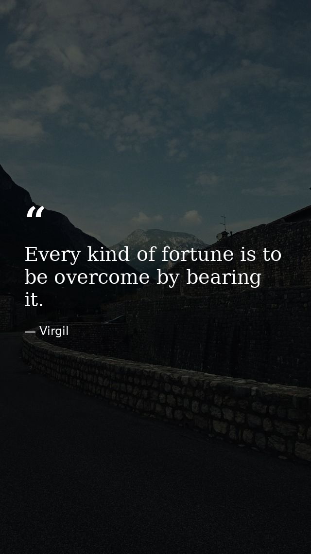 Every kind of fortune is to be overcome by bearing it. — Virgil
