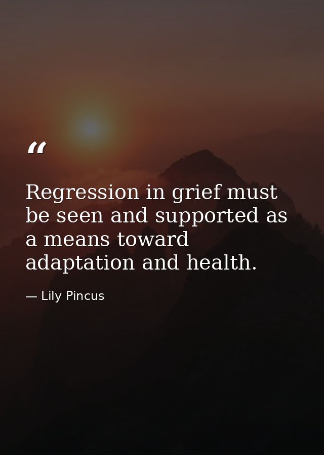 Regression in grief must be seen and supported as a means toward adaptation and health. — Lily Pincus