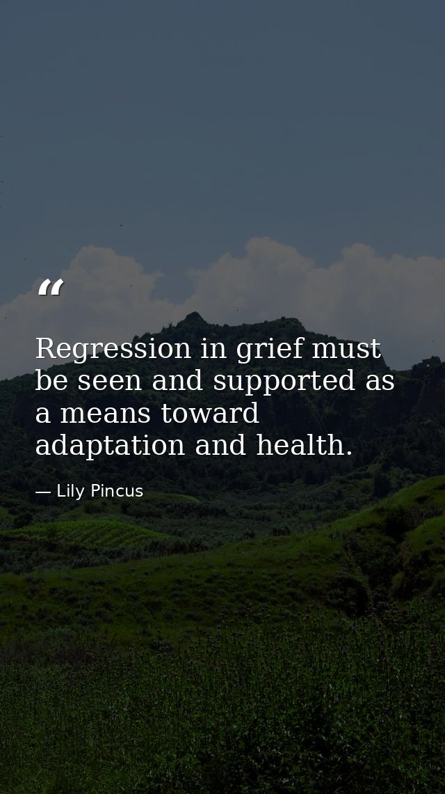 Regression in grief must be seen and supported as a means toward adaptation and health. — Lily Pincus