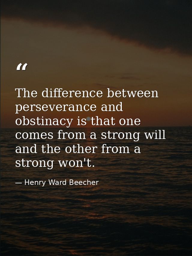 The difference between perseverance and obstinacy is that one comes from a strong will  and the other from a strong won' — Henry Ward Beecher