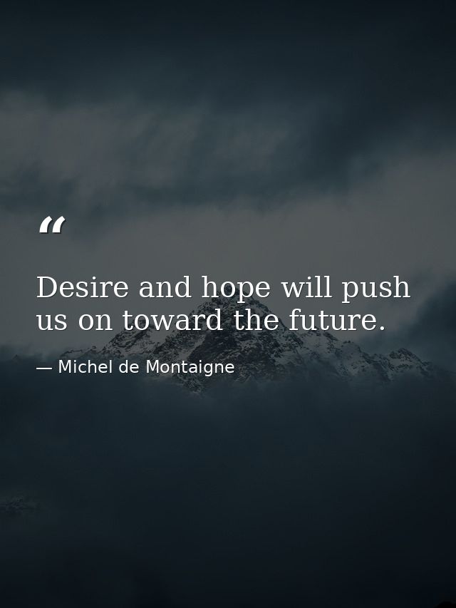 Desire and hope will push us on toward the future. — Michel de Montaigne