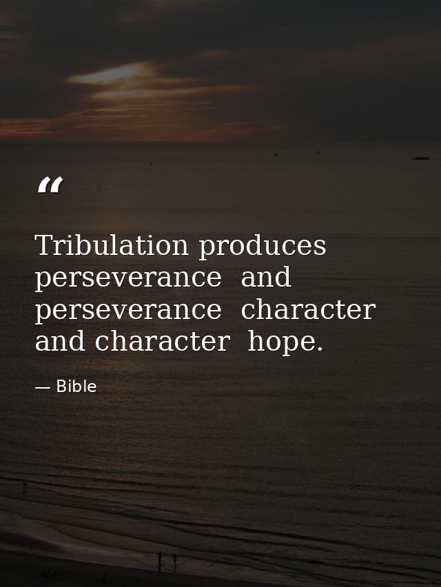 Tribulation produces perseverance  and perseverance  character  and character  hope. — Bible