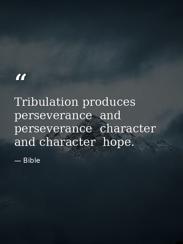 Tribulation produces perseverance  and perseverance  character  and character  hope. — Bible