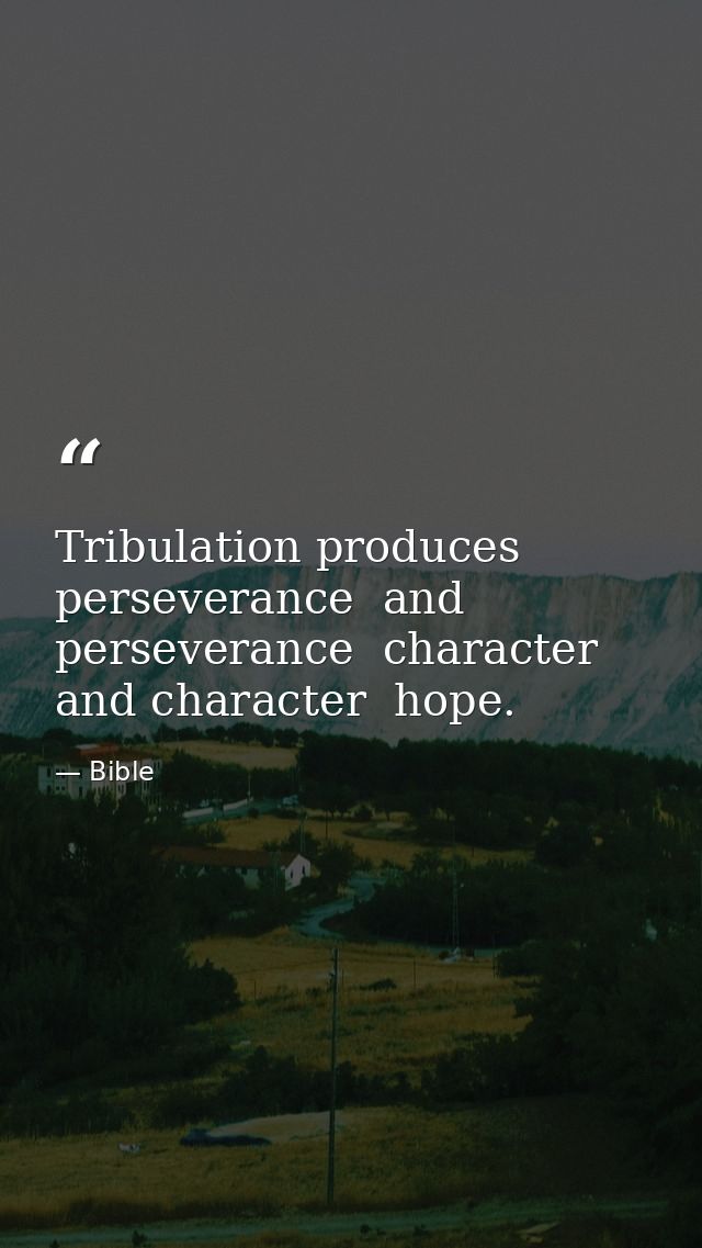 Tribulation produces perseverance  and perseverance  character  and character  hope. — Bible