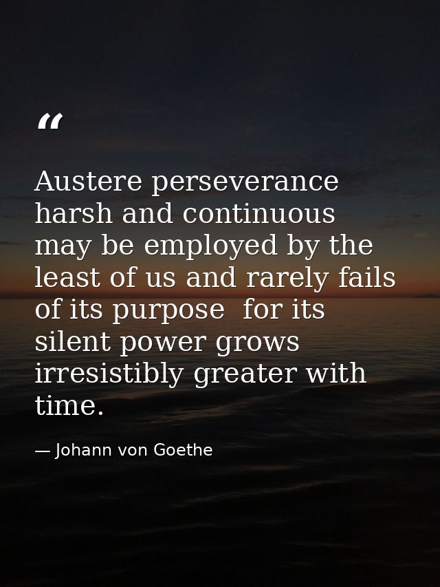 Austere perseverance  harsh and continuous  may be employed by the least of us and rarely fails of its purpose  for its  — Johann von Goethe