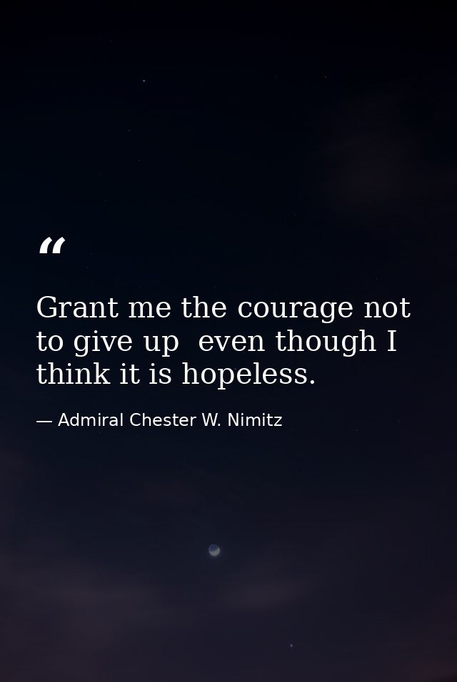 Grant me the courage not to give up  even though I think it is hopeless. — Admiral Chester W. Nimitz