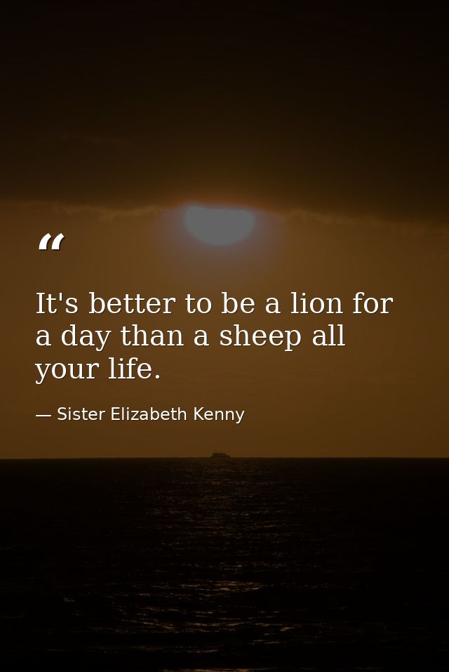 It's better to be a lion for a day than a sheep all your life. — Sister Elizabeth Kenny